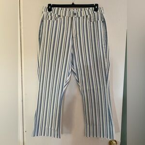 LOFT Denim Blue and Cream Striped Kick Crop Pants